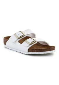 Klapki dla dzieci Birkenstock Arizona. Kolor: biały. Materiał: skóra, syntetyk, tkanina, materiał