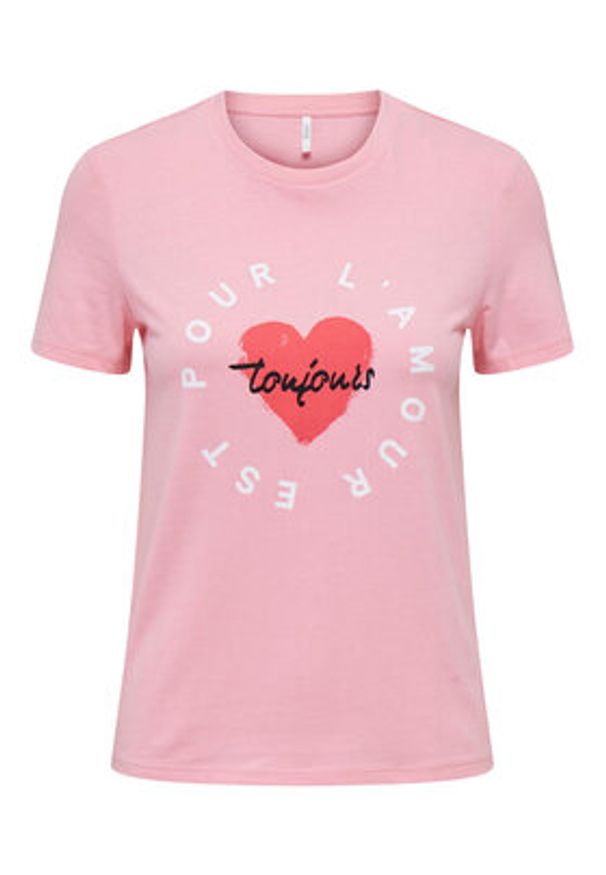 only - ONLY T-Shirt 15266625 Różowy Regular Fit. Kolor: różowy. Materiał: bawełna