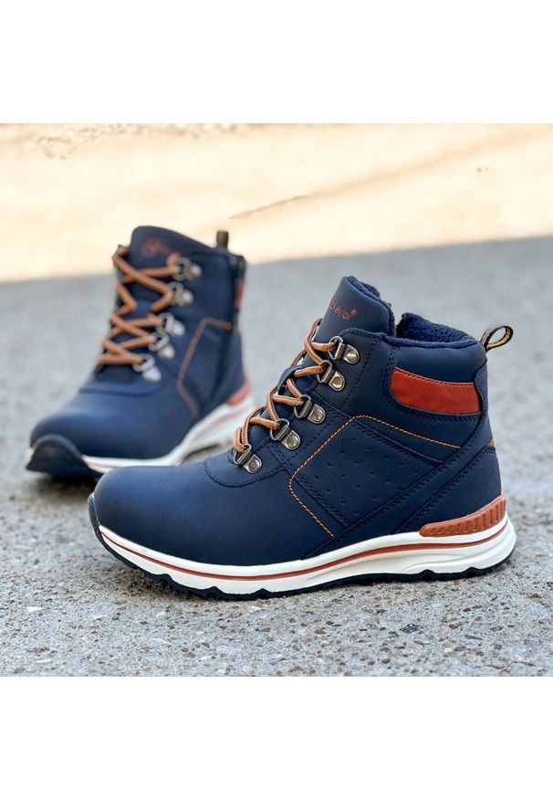 Vinceza - Granatowe zimowe trapery dla chłopca McKeylor 9780. Kolor: niebieski. Materiał: skóra. Sezon: zima