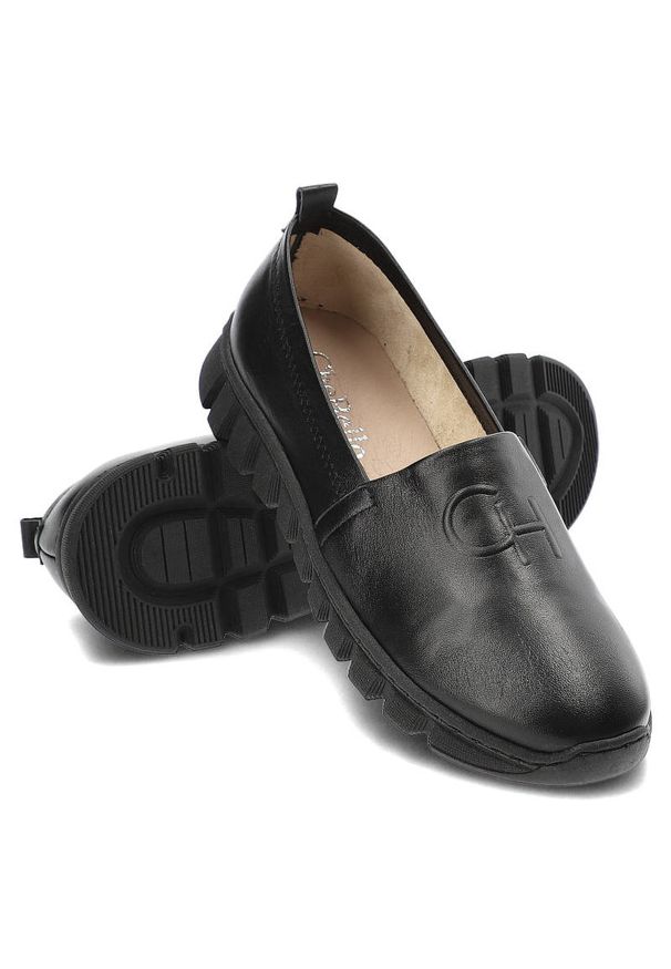 CheBello - Czarne Półbuty Chebello Damskie Skórzane Obuwie. Zapięcie: bez zapięcia. Kolor: czarny. Materiał: skóra. Szerokość cholewki: normalna. Wzór: aplikacja. Obcas: na obcasie. Styl: klasyczny. Wysokość obcasa: niski