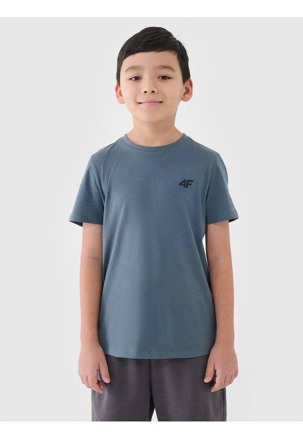 4f - 4F T-shirt regular gładki chłopięcy - turkusowy 140 (9-10 lat). Okazja: na co dzień. Kolor: turkusowy. Materiał: jersey, bawełna, dzianina. Długość rękawa: krótki rękaw. Długość: krótkie. Wzór: gładki. Sezon: lato. Styl: sportowy, klasyczny, casual
