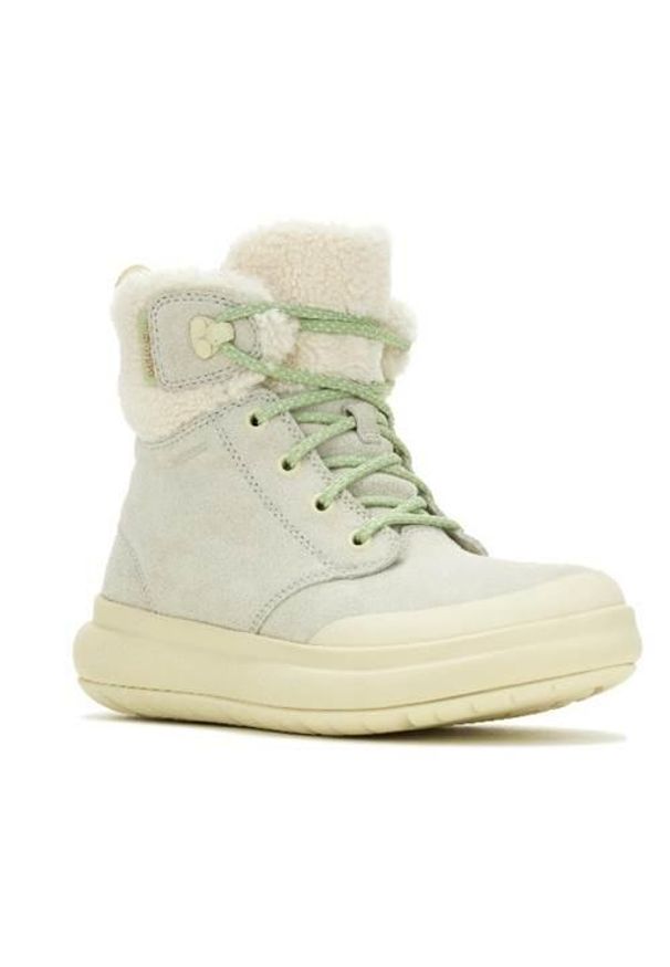 Buty do chodzenia damskie Merrell J007062. Wysokość cholewki: za kostkę. Zapięcie: sznurówki. Kolor: zielony. Materiał: guma, skóra, wełna, materiał, syntetyk. Szerokość cholewki: normalna. Sport: turystyka piesza