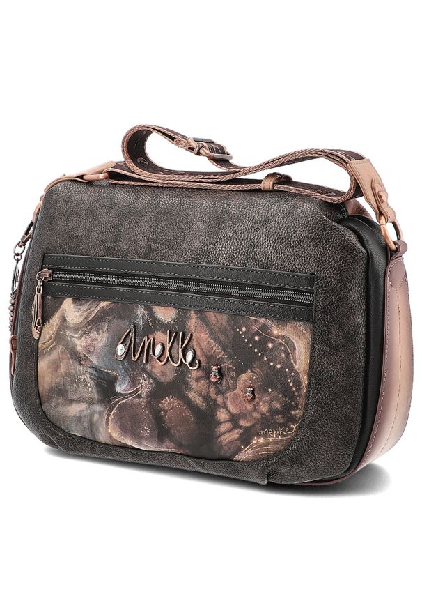 Brązowa Torebka Anekke Modna Listonoszka Damska. Kolor: brązowy. Wzór: nadruk, aplikacja. Materiał: zdobione