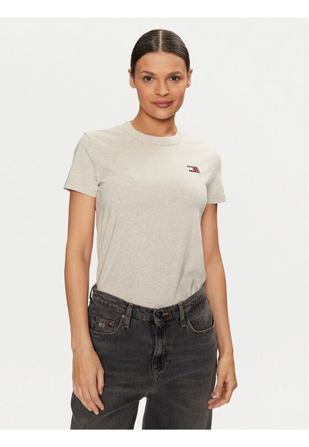 Tommy Jeans T-Shirt DW0DW20153 Beżowy Regular Fit. Kolor: beżowy. Materiał: bawełna