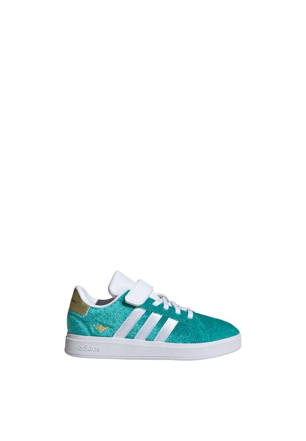 Adidas - Buty adidas Disney Jasmine Grand Court 2.0 dla dzieci. Kolor: żółty, biały, wielokolorowy, niebieski. Wzór: motyw z bajki