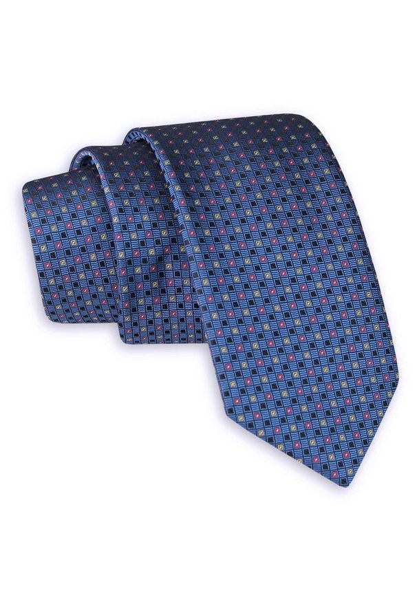 Niebieski Elegancki Krawat -Angelo di Monti- 6 cm, Męski,w Drobną Kolorową Kratkę. Kolor: wielokolorowy, niebieski, różowy, złoty, żółty. Wzór: kolorowy, kratka. Styl: elegancki