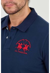 La Martina - LA MARTINA Granatowy męski longsleeve polo Piquet Stretch, Rozmiar XL. Typ kołnierza: polo. Kolor: czarny. Długość rękawa: długi rękaw