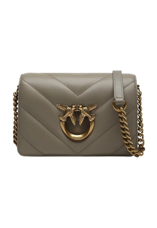 Pinko - PINKO Szarozielona kopertówka Love Click Mini AW25. Kolor: szary. Materiał: skórzane