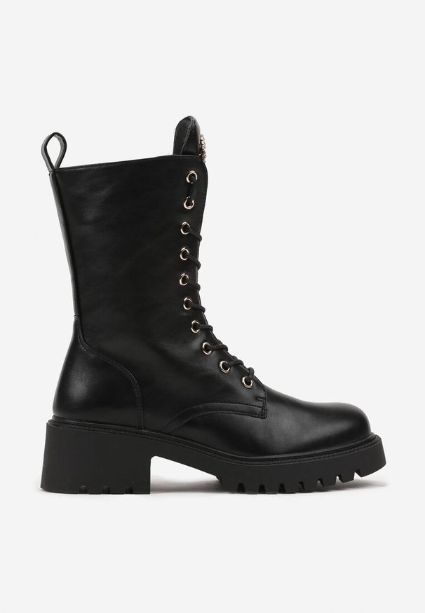 Renee - Czarne Botki Workery z Serduszkiem z Błyszczących Cyrkonii Fessalia. Kolor: czarny. Materiał: jeans. Wzór: moro. Styl: militarny, elegancki