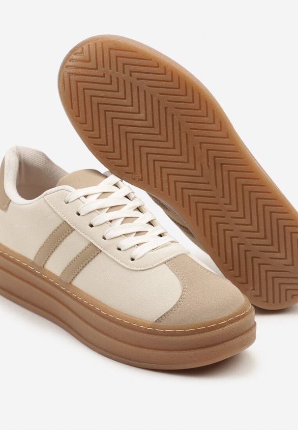 Born2be - Beżowe Sneakersy na Grubej Podeszwie z Ozdobnym Wzorem Felimala. Okazja: na co dzień. Kolor: beżowy. Materiał: jeans