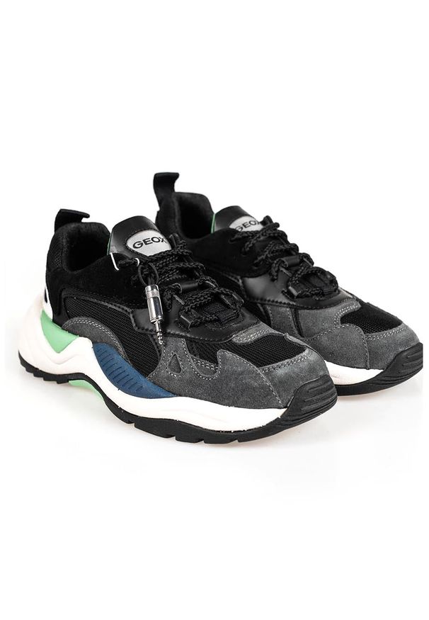 Geox Sneakersy "T02 A" | T94BUA 02214 | T02 A | Kobieta | Czarny, Zielony. Kolor: zielony, wielokolorowy, czarny. Materiał: materiał, skóra