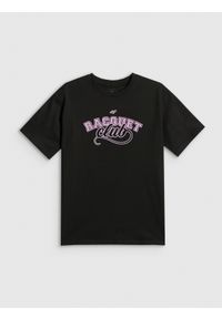 4f - 4F T-shirt oversize z nadrukiem dziewczęcy - czarny 134/140 (8-10 lat). Okazja: na co dzień. Kolor: czarny. Materiał: bawełna, dzianina. Wzór: nadruk. Sezon: lato. Styl: casual #1