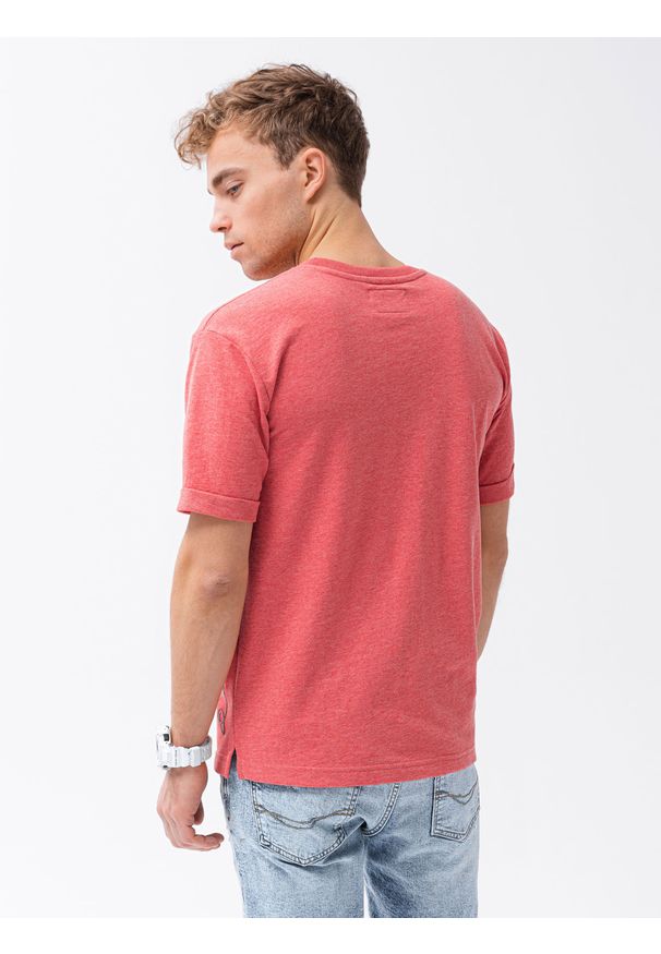 Ombre Clothing - T-shirt męski z nadrukiem S1371 - czerwony - XXL. Kolor: czerwony. Materiał: bawełna, dzianina, poliester. Wzór: nadruk