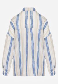 Renee - Beżowo-Niebieska Casualowa Koszula z Bawełny w Paski Sileata. Okazja: na co dzień. Kolor: beżowy. Materiał: bawełna. Wzór: paski. Styl: casual #6