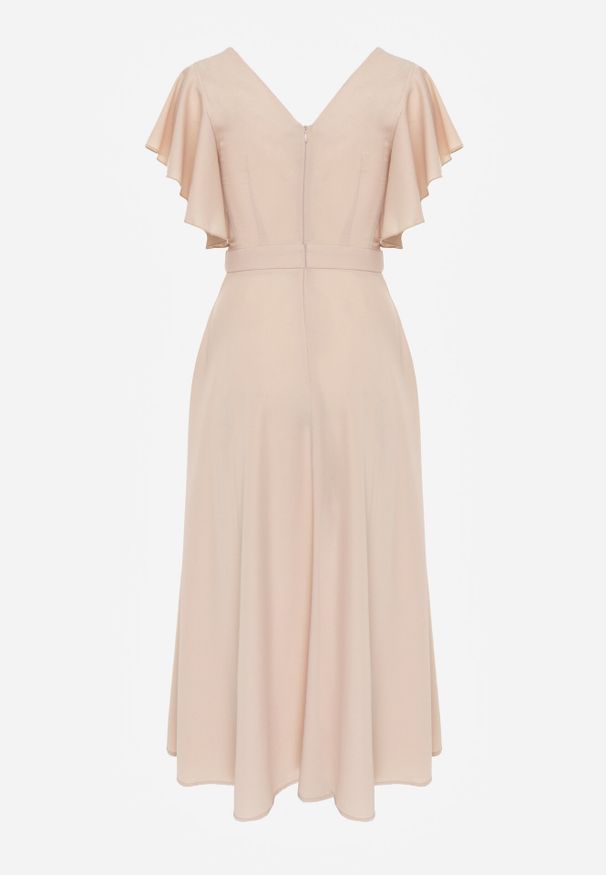 Born2be - Beżowa Rozkloszowana Sukienka Zdobiona Falbanami Emilienne. Okazja: na randkę, na spacer. Kolor: beżowy. Materiał: jeans, tkanina. Wzór: jednolity, gładki, aplikacja. Typ sukienki: rozkloszowane. Styl: wizytowy, klasyczny, elegancki. Długość: maxi