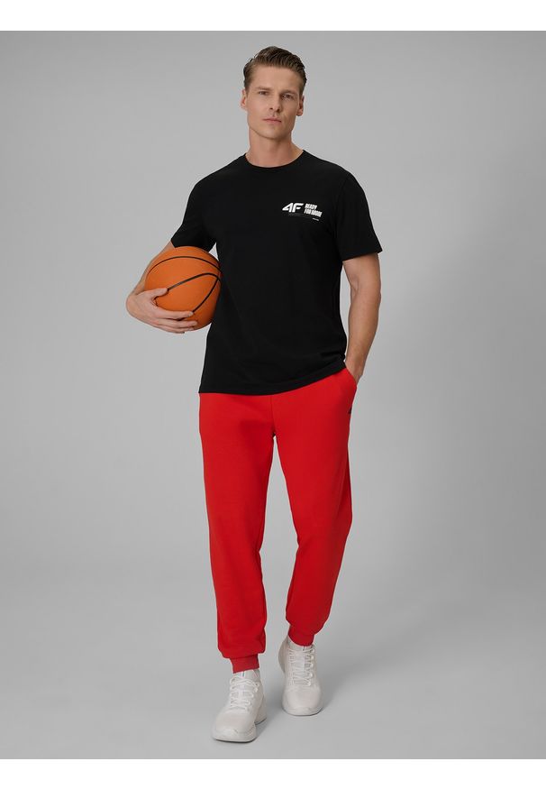4f - 4F Spodnie dresowe joggery męskie - pomarańczowe S. Kolor: pomarańczowy. Materiał: dresówka. Wzór: gładki, ze splotem