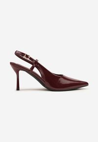 Renee - Bordowe Sandały Lakierowane Vices na Szpilce Slingback Raleira. Okazja: na co dzień, na imprezę, na spacer. Nosek buta: szpiczasty. Zapięcie: sprzączka. Kolor: czerwony. Materiał: lakier. Obcas: na szpilce. Styl: klasyczny, casual. Wysokość obcasa: średni