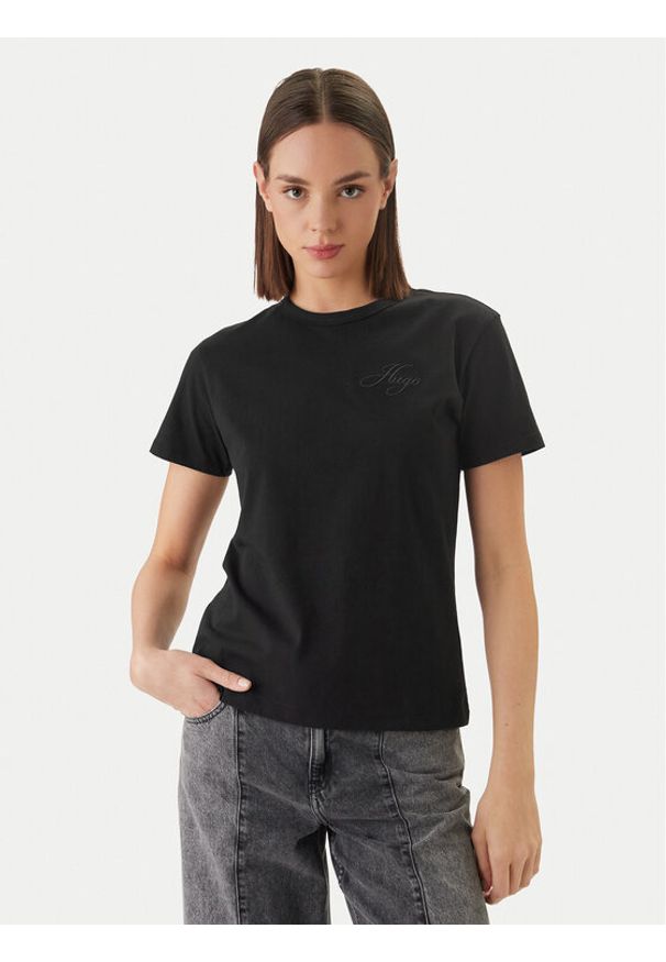 Hugo - HUGO T-Shirt Damacia_7 50561233 Czarny Regular Fit. Kolor: czarny. Materiał: bawełna
