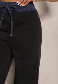 Renee - Czarne Spodnie z Bawełną o Szerokim Kroju High Waist Ozdobione Sznurkami Annoriel. Okazja: na co dzień. Stan: podwyższony. Kolor: czarny. Materiał: bawełna. Długość: krótkie. Wzór: aplikacja. Styl: casual, elegancki #3