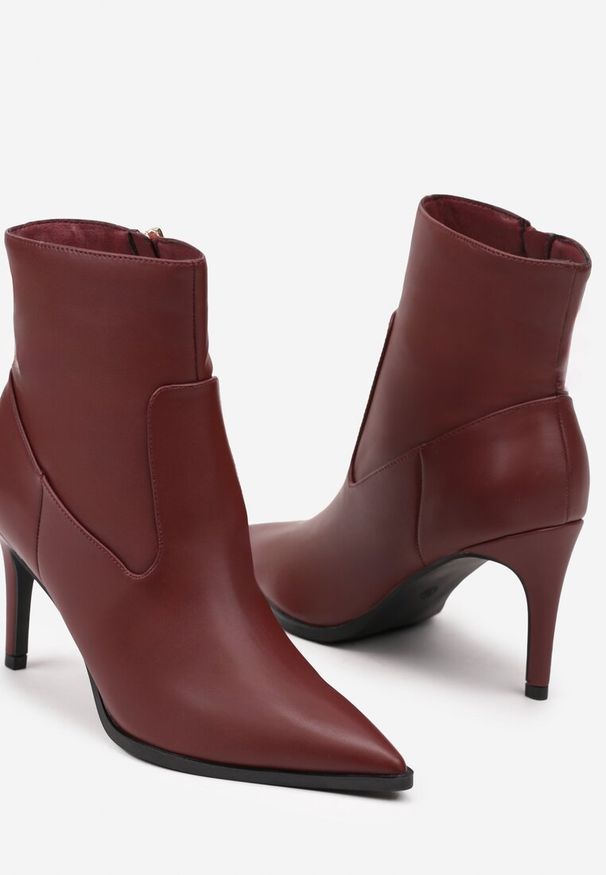 Born2be - Bordowe Eleganckie Botki na Szpilce z Noskiem w Szpic Ittolora. Okazja: na co dzień. Kolor: czerwony. Materiał: jeans. Obcas: na szpilce. Styl: elegancki