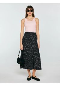 Big-Star - Spódnica damska midi z wiskozy z motywem kwiatowym czarna Vendi 906. Kolor: czarny. Materiał: wiskoza. Wzór: kwiaty. Styl: elegancki, klasyczny #1