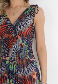 Born2be - Granatowo-Pomarańczowa Sukienka Euphiche. Kolor: niebieski. Wzór: aplikacja, kolorowy. Typ sukienki: kopertowe. Styl: boho. Długość: maxi #6