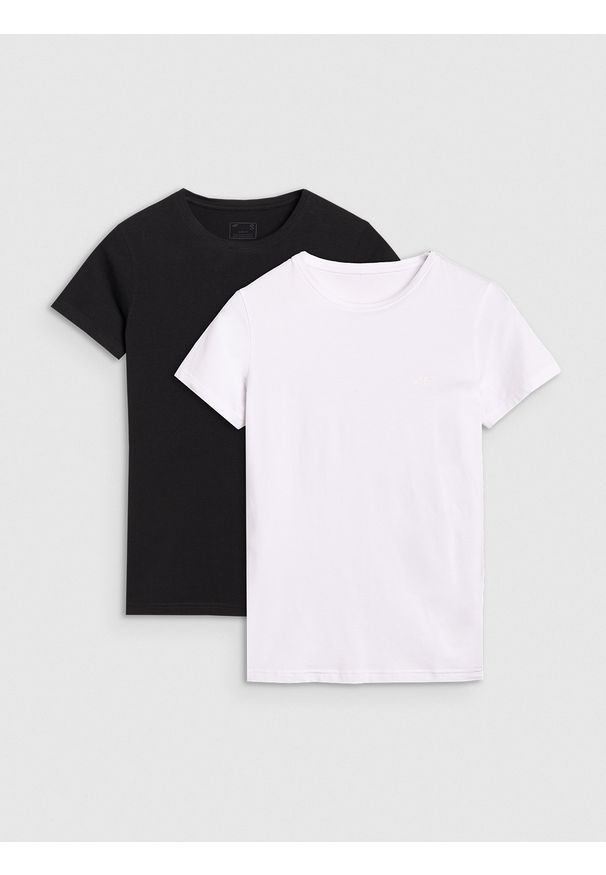 4f - T-shirt slim gładki damski (2-pack) - biały. Okazja: na co dzień. Kolor: biały. Materiał: bawełna, jersey, dzianina. Długość rękawa: krótki rękaw. Długość: krótkie. Wzór: gładki. Styl: sportowy, casual, klasyczny