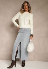 Renee - Jasnobeżowy Sweter z Wełną ze Ściągaczami Furrive. Kolor: beżowy. Materiał: wełna
