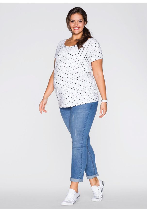 bonprix - T-shirt ciążowy (2 szt.), bawełna organiczna ze wzorem w kropki. Kolekcja: moda ciążowa. Kolor: biały. Materiał: bawełna. Długość rękawa: krótki rękaw. Długość: krótkie. Wzór: kropki