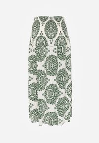 Born2be - Ciemnozielona Rozkloszowana Spódnica z Wiskozy z Wysokim Stanem i Etnicznym Wzorem Ari. Okazja: do pracy, na co dzień, na spacer. Stan: podwyższony. Kolor: zielony. Materiał: wiskoza. Wzór: aplikacja. Sezon: lato. Styl: casual #2