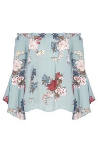 Born2be - Jasnoniebieska Bluzka Intuitively. Kolor: niebieski. Wzór: kwiaty, nadruk #3