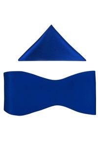 Modini - Niebieska wiązana mucha męska z poszetką M11. Kolor: niebieski. Materiał: poliester, tkanina. Styl: elegancki #1