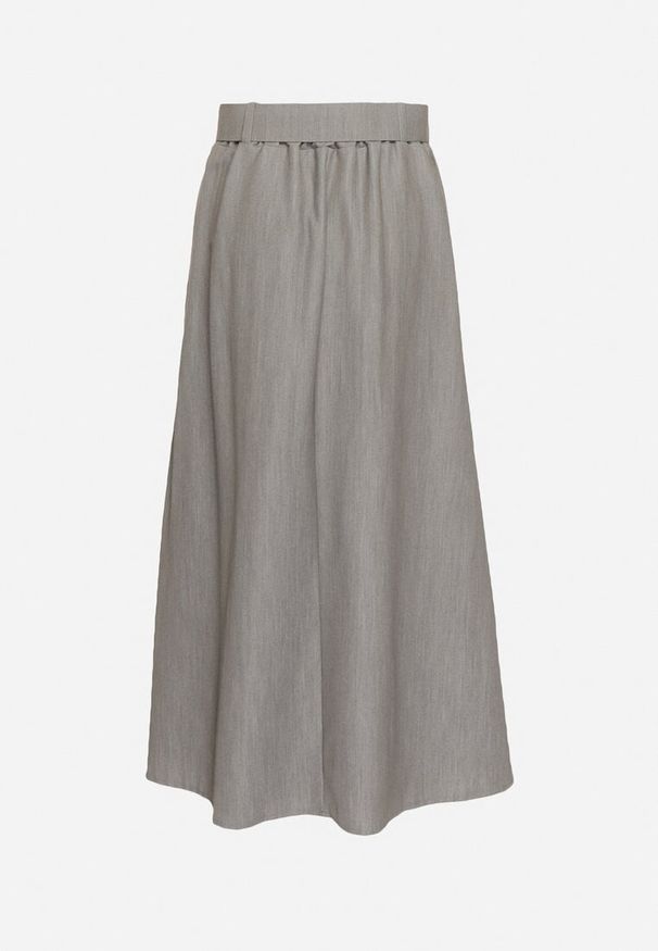 Born2be - Szara Rozkloszowana Spódnica Lekko Plisowana z Paskiem Rievaine. Okazja: na co dzień. Kolor: szary. Styl: klasyczny, casual, elegancki