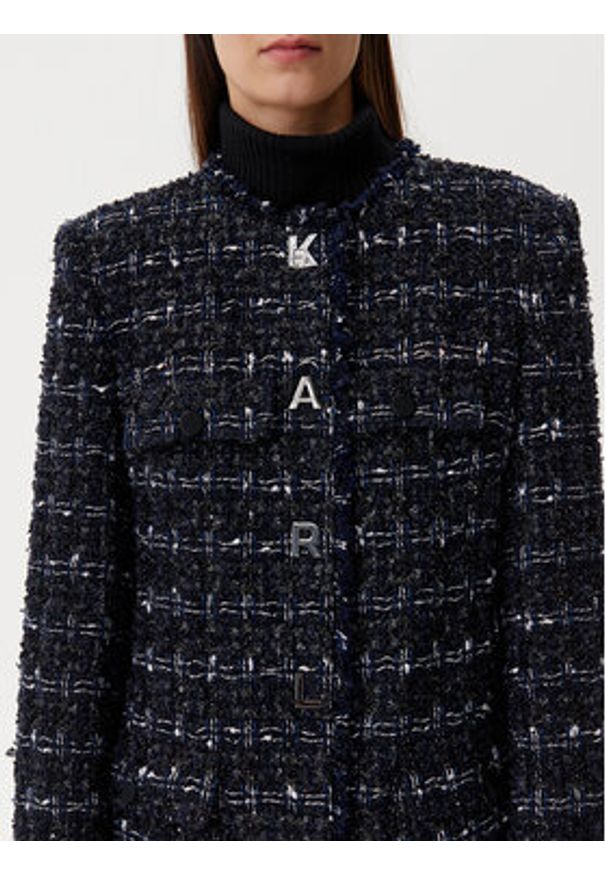 Karl Lagerfeld - KARL LAGERFELD Płaszcz przejściowy A1W15022 Granatowy Regular Fit. Typ kołnierza: dekolt w karo. Kolor: niebieski. Materiał: syntetyk