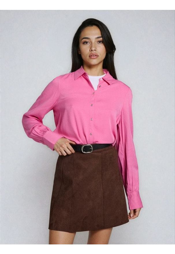 Sinsay - Koszula z wiskozy - różowy. Kolor: różowy. Materiał: wiskoza