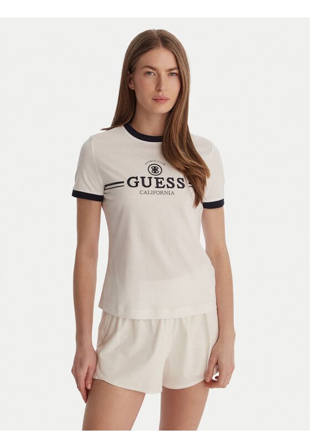 Guess T-Shirt V6GI08 K2975 Biały Regular Fit. Kolor: biały. Materiał: bawełna