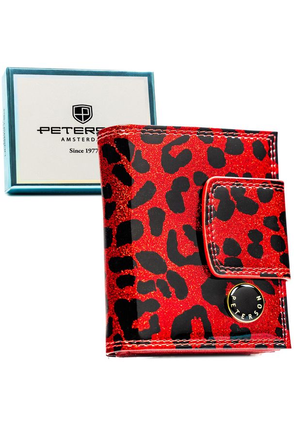 Mały portfel damski ze skóry ekologicznej i naturalnej w czerwonym kolorze - Peterson. Kolor: czerwony. Materiał: skóra ekologiczna
