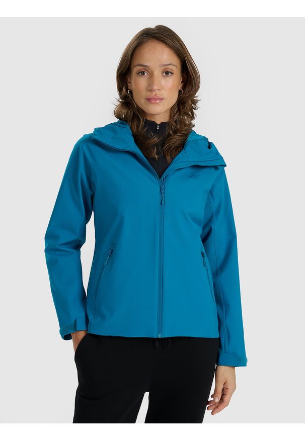 4f - 4F Kurtka przejściowa membrana 5000 damska - turkusowa XL. Okazja: na co dzień. Typ kołnierza: kaptur. Kolor: turkusowy. Materiał: tkanina, dzianina, syntetyk, materiał. Styl: casual, klasyczny, sportowy