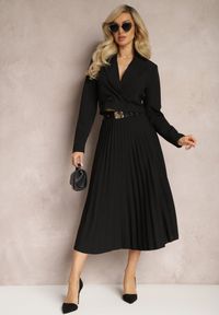 Renee - Czarna Spódnica Plisowana z Paskiem Nanie. Okazja: na co dzień. Kolor: czarny. Materiał: dzianina. Wzór: aplikacja. Styl: klasyczny, elegancki, casual #3