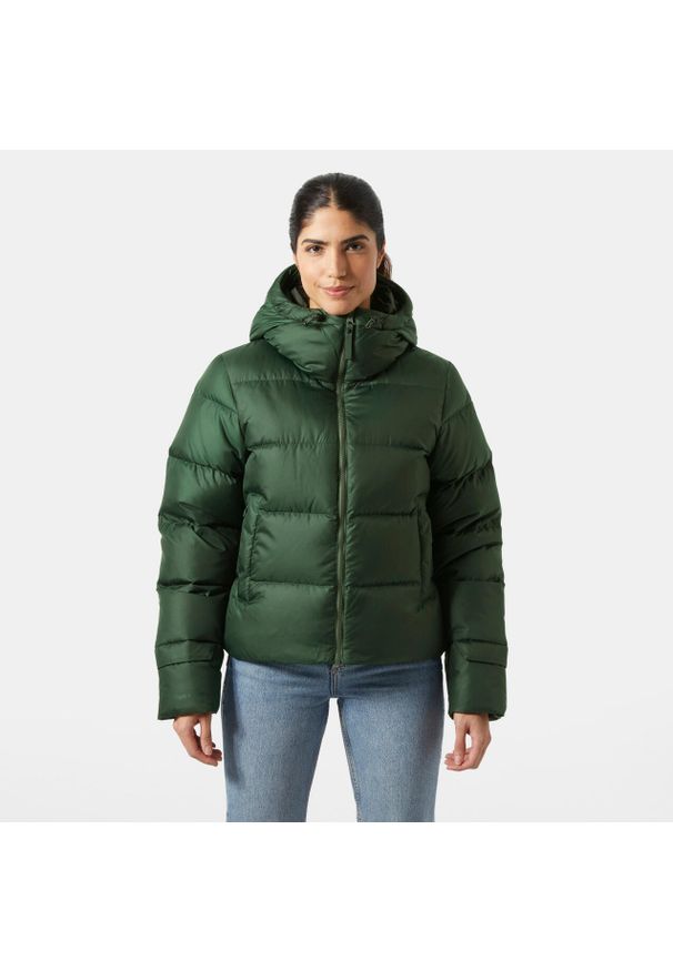Damska kurtka z kapturem Helly Hansen Essence Down. Typ kołnierza: kaptur. Kolor: zielony, czarny, wielokolorowy. Materiał: puch