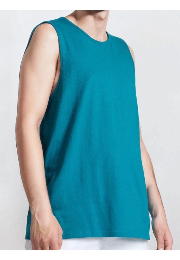 Sinsay - Bawełniany tank top - turkusowy. Kolor: turkusowy. Materiał: bawełna