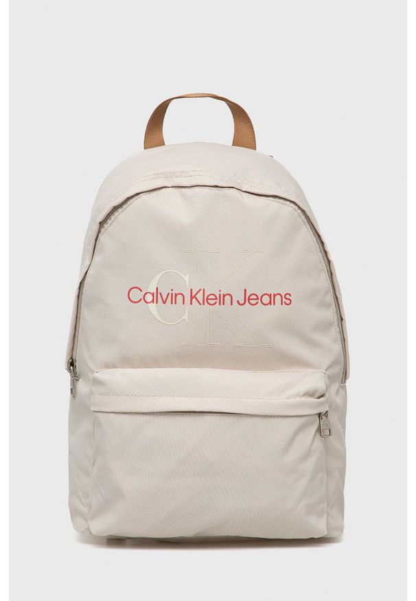 Calvin Klein Jeans plecak męski kolor beżowy duży z nadrukiem. Kolor: beżowy. Materiał: materiał, włókno. Wzór: nadruk