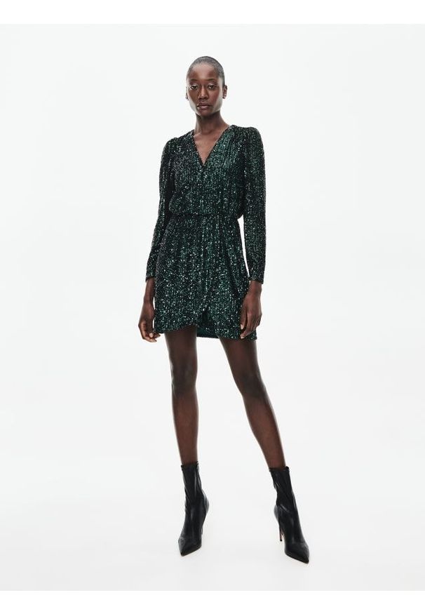 Reserved - Sukienka z cekinami - zielony. Kolor: zielony. Materiał: tkanina