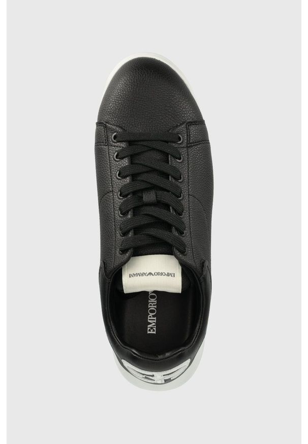 Emporio Armani sneakersy skórzane kolor czarny. Zapięcie: sznurówki. Kolor: czarny. Materiał: skóra