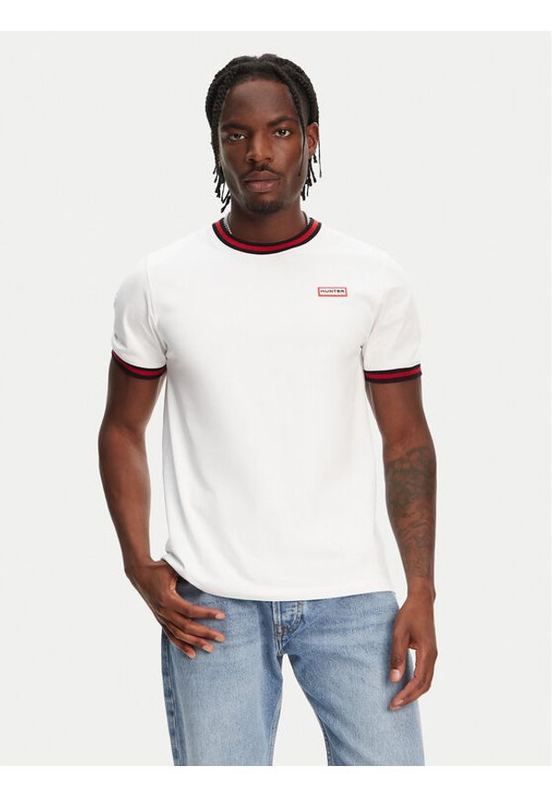 Hunter T-Shirt Eigg Ringer HARM0032251 Biały Regular Fit. Kolor: biały. Materiał: bawełna