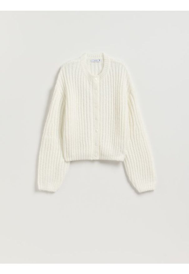 Reserved - Kardigan z ozdonym splotem - złamana biel. Materiał: dzianina. Wzór: ze splotem