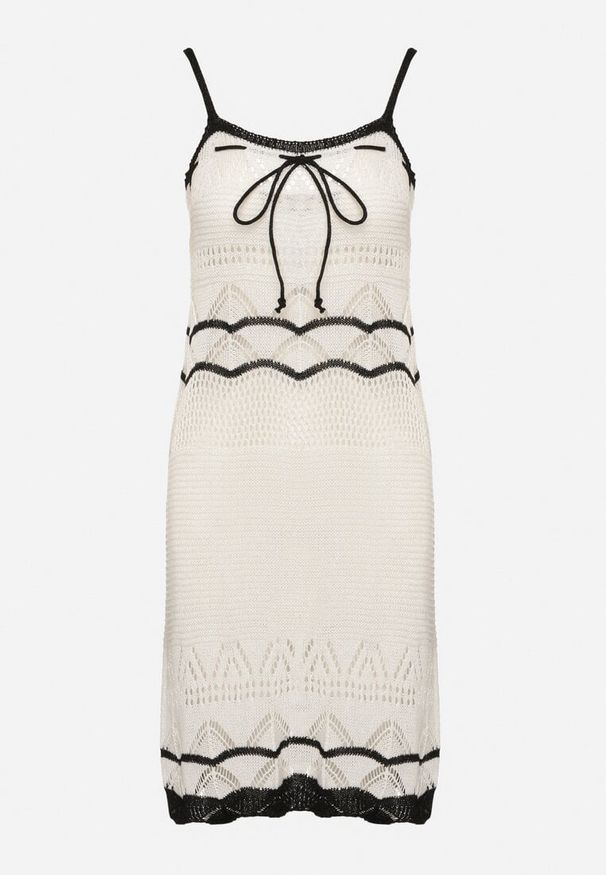 Born2be - Biała Szydełkowa Sukienka na Ramiączkach z Wiskozy z Metaliczną Nicią Filadria. Okazja: na co dzień. Kolor: biały. Materiał: wiskoza. Długość rękawa: na ramiączkach. Sezon: lato. Styl: casual, elegancki