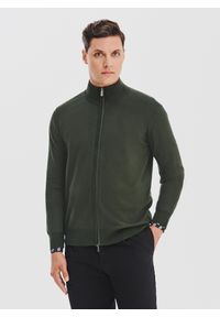 Pako Lorente - PAKO LORENTE - Zielony rozpinany sweter męski. Okazja: na co dzień. Kolor: szary, zielony. Materiał: poliamid, wiskoza. Wzór: gładki. Sezon: jesień. Styl: casual #2