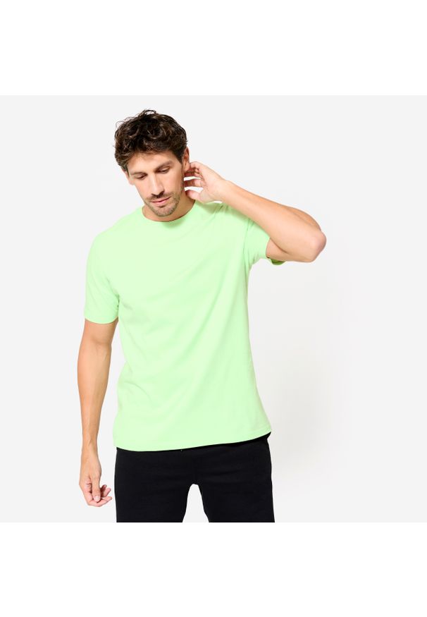 DOMYOS - Koszulka z krótkim rękawem męska Domyos Gym & Pilates. Materiał: tkanina, bawełna, elastan, materiał, prążkowany. Długość rękawa: krótki rękaw. Długość: krótkie. Sport: joga i pilates