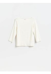 Reserved - Longsleeve z modalem - biały. Kolor: biały. Materiał: bawełna, dzianina. Długość rękawa: długi rękaw